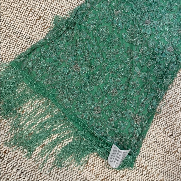 ASOS EDITION floral midi dress with beaded fringe in green SIZE 14 - Picture 7 of 11